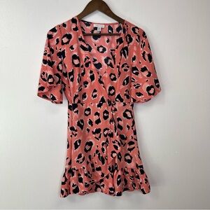 Topshop‎ Leopard Print Faux Wrap Mini Dress Coral Size 6
